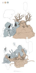  1boy 1girl 2others absurdres animal_ears arknights armor cloak commentary_request father_and_child father_and_daughter frostnova_(arknights) gloves hair_over_one_eye half-closed_eyes hand_on_another's_head hand_on_another's_shoulder highres hood hood_down horns long_hair mask multiple_others parent_and_child patriot_(arknights) rabbit_ears red_ribbon ribbon rokunose scar scar_on_face scar_on_nose size_difference skull_mask smile surprised tube white_hair yeti_squadron_(arknights) 