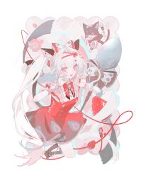  1girl absurdres animal_ear_fluff animal_ears black_ribbon bow bowtie braid cat cat_ears cat_tail chinese_commentary commentary_request diamond_(shape) diamond_facial_mark dress facial_mark food food_print fork fruit fruit_print grey_hair hair_bow hair_ribbon hairband heart heart_facial_mark highres honkai:_star_rail honkai_(series) jewelry lao_qin_xiang_chifan leg_ribbon looking_at_viewer mark_under_both_eyes necklace open_mouth paw_pose pearl_necklace pink_eyes red_bow red_bowtie red_dress red_hairband ribbon solo sparkle_(honkai:_star_rail) sparxie_(honkai:_star_rail) spoon spoon_bow strawberry strawberry_print tail wrist_cuffs 