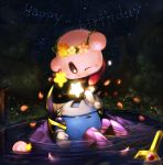  birthday candy caramel_(artist) flower forest galaxia_(sword) gloves kirby kirby_(series) lollipop mask meta_knight nature night pauldrons petals pond reflection shooting_star sky star star_(sky) star_rod submerged sword tree water weapon wreath 