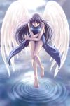  angel_wings barefoot closed_eyes dome_(artist) dress eyes_closed long_hair purple_hair sleeveless sleeveless_dress water wings 
