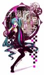  aqua_hair boots detached_sleeves hair_over_one_eye hatsune_miku kusare_gedou_to_chokorewito_(vocaloid) kusaregedou_to_chokorewito_(vocaloid) long_hair necktie open_mouth pink_eyes sitting skirt solo thigh-highs thigh_boots thighhighs twintails very_long_hair vocaloid vocaloid_(lat-type_ver) yosakuh 