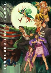  :t ace_attorney bag black_hair black_pants blonde_hair character_request coat collared_shirt commentary cup dick_gumshoe english_commentary english_text glasses gloves godot_(ace_attorney) green_coat green_hat grey_hair hat head-mounted_display highres holding holding_cup mask maya_fey multicolored_hair necktie orange_hair pants phoenix_wright pout purple_coat red_necktie sandals shirt short_hair two-tone_hair vichi_60 white_gloves white_shirt 