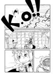  bandages bat_wings braid broken_arm chin_rest closed_eyes comic cup flandre_scarlet hat hat_removed headwear_removed hong_meiling izayoi_sakuya long_hair monochrome multiple_girls pointy_ears remilia_scarlet short_hair siblings silent_comic sisters sling_(medical) smile sonson_(eleven) teacup touhou twin_braids very_long_hair wings wrist_cuffs 