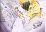  footprints frozen gold_(pokemon) gold_(pokemon)_(classic) pokemon pokemon_(creature) pokemon_(game) pokemon_gsc pokemon_rgby red red_(pokemon) red_(pokemon)_(classic) snowing typhlosion yellow_eyes 