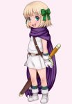  belt bianca&#039;s_daughter bianca's_daughter blonde_hair blue_eyes boots bow cape child dragon_quest dragon_quest_v e10 gloves hair_bow looking_at_viewer open_mouth short_hair smile solo standing sword tunic weapon 