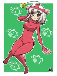 1girl alternate_costume anglerfish anglerfish_costume anglerfish_girl animal_costume blue_eyes blush bodysuit commentary_request fins fish fish_costume fish_hat fish_tail girls_und_panzer grey_hair hand_on_own_face hat itsumi_erika looking_to_the_side pink_bodysuit solo tail takahashi_kurage