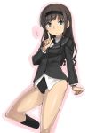  ? amagami black_legwear blue_eyes brown_hair finger_to_mouth hairband kneehighs long_hair looking_at_viewer morishima_haruka school_uniform solo swimsuit swimsuit_under_clothes yu_65026 