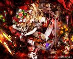  bare_shoulders blonde_hair clothes drawer fangs flandre_scarlet flower glowing glowing_eyes hat long_hair pkk red_eyes side_ponytail sleeveless solo touhou wings wrist_cuffs 