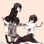  brown_hair ciel_arc durarara!! glasses hoodie miniskirt orihara_izaya orihara_kururi orihara_mairu red_eyes siblings skirt 