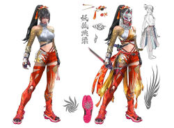  1girl black_hair concept_art fox_mask kitsune_marks kunimitsu_ii lavender_eyes mask namco ninja ponytail sword tekken tekken_8 weapon weapons 