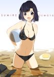  :d ball beachball bikini black_eyes black_hair egg kami_nomi_zo_shiru_sekai open_mouth short_hair smile soaking_feet swimsuit trefle_r uemoto_sumire 