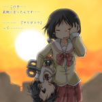  black_hair broken clone closed_eyes commentary commentary_request evil_clone eyes_closed gaketsu injury nichijou school_uniform serafuku shinonome_nani shinonome_nano short_hair skirt tears translated translation_request winding_key 