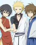  black_hair blonde_hair blush brown_eyes brown_hair chinese_clothes cosplay crossdressinging danshi_koukousei_no_nichijou gintama glasses grin japanese_clothes kagura_(gintama) kagura_(gintama)_(cosplay) maruki_(punchiki) multiple_boys punchiki sakata_gintoki sakata_gintoki_(cosplay) shimura_shinpachi shimura_shinpachi_(cosplay) short_hair smile tabata_hidenori tadakuni tanaka_yoshitake 