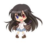  bellezza_felutia black_hair blue_eyes boots chibi chocolate facing_viewer fur_collar fur_lined-jacket_and_boots fur_trim heterochromia jacket long_hair looking_at_viewer male original pleated_skirt red_eyes shirt skirt smile solo trap 