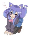  acchi_kocchi animal_ears bad_id blue_hair cat_ears guchurimu_genrishugi highres long_hair miniwa_tsumiki pantyhose purple_eyes school_uniform solo violet_eyes white_background 