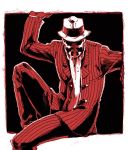  dc_comics fedora formal gloves hat looking_at_viewer male mask monochrome picoheads pinstripe_pattern red rorschach sitting solo suit watchmen 