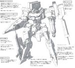  armored_core gun mecha mechanist08 monochrome no._8 rifle shield simple_background translation_request weapon white_background 