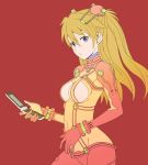  blue_eyes cellphone evangelion:_2.0_you_can_(not)_advance hamachixyz highres neon_genesis_evangelion orange_hair phone pilot_suit plugsuit rebuild_of_evangelion see-through shikinami_asuka_langley simple_background skin_tight solo souryuu_asuka_langley test_plugsuit two_side_up 