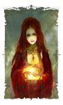  a_song_of_ice_and_fire breasts choker cleavage dress fire green_eyes highres hood lips long_hair melisandre onose1213 red_hair redhead smirk solo title_drop 