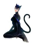  animal_ears batman_(series) blue_eyes bodysuit cat_ears cat_tail catwoman claws dc_comics green_eyes high_heel_boots high_heels lips lipstick onose1213 selina_kyle shoes solo tail 