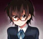  brown_eyes brown_hair glasses ikari_manatsu k-on! manabe_nodoka red-framed_glasses school_uniform semi-rimless_glasses short_hair under-rim_glasses 