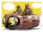  cape car dc_comics driving fedora gloves go_kart goggles hat looking_away mahito_(tranjistor) male mask motor_vehicle multiple_boys nite_owl parody rorschach sitting smile speech_bubble tranjistor trench_coat vehicle watchmen 