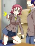  akagi_sena computer_mouse glasses gokou_ruri highres karuta_(karuta01) ore_no_imouto_ga_konna_ni_kawaii_wake_ga_nai red_eyes red_hair redhead school_uniform short_hair thumbs_down 