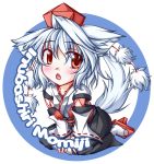  animal_ears blush character_name chestnut_mouth chibi detached_sleeves geta hat inubashiri_momiji japanese_clothes looking_at_viewer mainekoruru pom_pom_(clothes) red_eyes seiza short_hair simple_background sitting solo tabi tail tokin_hat tongue touhou white_background white_hair wide_sleeves wolf_ears wolf_tail 