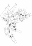  copyright_request dobunezumi exoskeleton gun lineart mecha_musume monochrome solo thighhighs weapon wings 