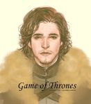  a_song_of_ice_and_fire brown_eyes brown_hair facial_hair fur_trim jon_snow male onose1213 smile solo stubble title_drop 