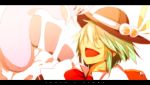  :d altaria aqua_hair closed_eyes eyes_closed frog hat highres hinanawi_tenshi letterboxed open_mouth siirakannu smile solo touhou 