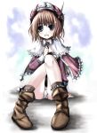  atelier_(series) atelier_rorona kurona open_mouth panties pantyshot pantyshot_(sitting) pantyshot_sitting rororina_fryxell short_hair sitting smile solo underwear white_panties 