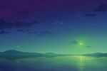  cloud comet crescent crescent_moon green juuyonkou lake meteor moon mountain night no_humans original purple reflection scenery scenic sky star stars water 