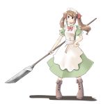  1girl arnest boots brown_eyes brown_hair female maid original solo twintails weapon 