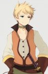  bad_id blonde_hair blue_eyes choker coroof gloves grey_background guy_cecil male smile solo tales_of_(series) tales_of_the_abyss vest 
