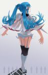  absurdres artist_request black_legwear blue_eyes blue_hair blush boots garter_straps highres long_hair looking_back nymph_(sora_no_otoshimono) open_mouth panties solo sora_no_otoshimono standing thigh-highs thighhighs twintails underwear wings 