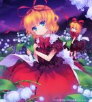  blonde_hair blue_eyes bow bubble_skirt doll dress flower hair_ribbon lily_of_the_valley medicine_melancholy ribbon shinia short_hair smile solo su-san touhou wings 