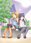  ;p animal_ears black_hair blue_eyes blush boots casual cat_ears gokou_ruri highres knee_boots kotobuki_utage kousaka_kirino licking long_hair mary_janes mole multiple_girls orange_hair ore_no_imouto_ga_konna_ni_kawaii_wake_ga_nai panties pantyhose pantyshot pantyshot_(sitting) pantyshot_sitting pink_eyes popsicle purple_hair shoes sitting skirt sunglasses sunglasses_on_head thigh-highs thighhighs tokyo_big_sight tongue underwear wink 