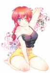  blue_eyes braid breasts cleavage genderswap long_hair open_mouth ranma-chan ranma_1/2 red_hair redhead saotome_ranma solo strap_slip wink 