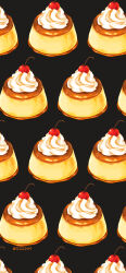  absurdres artist_name black_background cherry cherry_stem commentary_request cream food food_focus fruit highres no_humans original pudding rizu_(rizunm) simple_background 