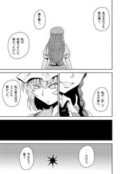  braid comic hat hong_meiling monochrome multiple_girls slit_pupils touhou translated translation_request yakumo_ran yokochou 