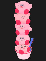  artist_name black_background blush commentary food ice_cream kirby kirby_(series) no_humans on_person red_shoes rizu_(rizunm) shoes simple_background sitting spoon whiskers 