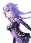  bad_id blue_eyes bodysuit braid choujigen_game_neptune cleavage_cutout long_hair pinakes purple_heart simple_background smile solo twin_braids very_long_hair white_background 