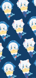  1girl absurdres animal_ears animal_hood artist_name bandaid black_background blue_eyes blue_streaks blunt_bangs cat_ears character-themed_food commentary_request fins fish_tail gawr_gura grey_hair hair_ornament highres holding holding_ice_cream_cone hololive hood ice_cream_cone light_blush long_hair looking_at_viewer multicolored_hair multiple_views rizu_(rizunm) shark_hood shark_tail simple_background smile streaked_hair tail virtual_youtuber 