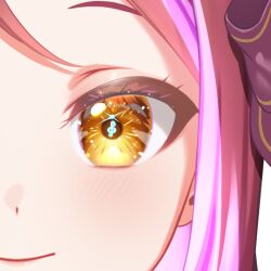  1girl blush bow close-up closed_mouth commentary_request eye_focus hair_bow looking_at_viewer love_live! love_live!_sunshine!! official_art red_hair sakurauchi_riko solo tsurime yellow_eyes 