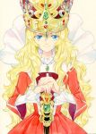  blonde_hair blue_eyes character_request crown frills isekai_no_seikishi_monogatari jewelry lashara_aasu_xxviii lashara_earth_xxviii necklace scepter 