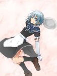  alternate_costume apron blue_eyes blue_hair elbow_gloves gloves kagiana loafers mahou_shoujo_madoka_magica maid_headdress miki_sayaka shoes short_hair smile solo tray waist_apron waitress 