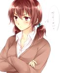  brown_eyes brown_hair crossed_arms dress_shirt hair_bobbles hair_ornament njigen_hairitai original school_uniform shirt short_hair solo sweater twintails 