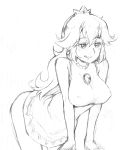  :p :q bare_shoulders bent_over breast_squeeze breasts crown erect_nipples flat_gaze gebyy-terar large_breasts licking_lips long_hair mini_crown monochrome naughty_face princess_peach sketch solo super_mario_bros. tongue very_long_hair 