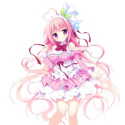  >:) 1girl ahoge arm_at_side bare_shoulders blush bow bowtie breasts buttons closed_mouth detached_sleeves dress feet_out_of_frame frilled_dress frilled_sleeves frills game_asset hand_up haru_haru_(koikoko) heart heart_ahoge highres juliet_sleeves koi_suru_kokoro_to_mahou_no_kotoba large_breasts large_variant_set long_hair long_sleeves looking_at_viewer maid_headdress non-web_source pink_dress pink_hair pink_sleeves puffy_sleeves red_bow red_bowtie self-datamine shiromochi_sakura short_dress single_hair_intake solo standing star_(symbol) transparent_background v-shaped_eyebrows variant_set vertical-striped_sleeves very_long_hair violet_eyes white_background 